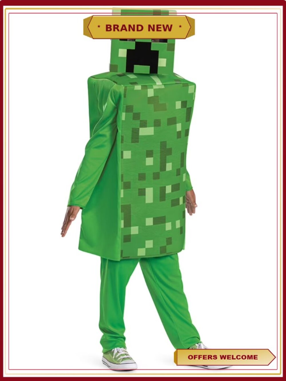 Minecraft Creeper Halloween Costume Boys Size XS (4/5) Dress-Up Outfit